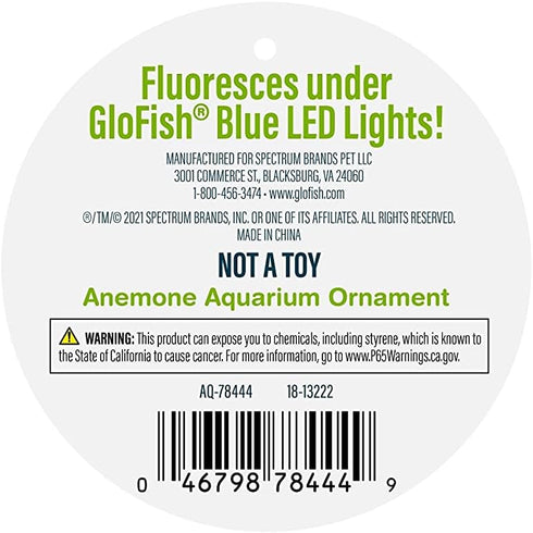 GloFish Anemone Ornament, Large Green Detailed Aquarium Ornament, Creates A Glowing Effect