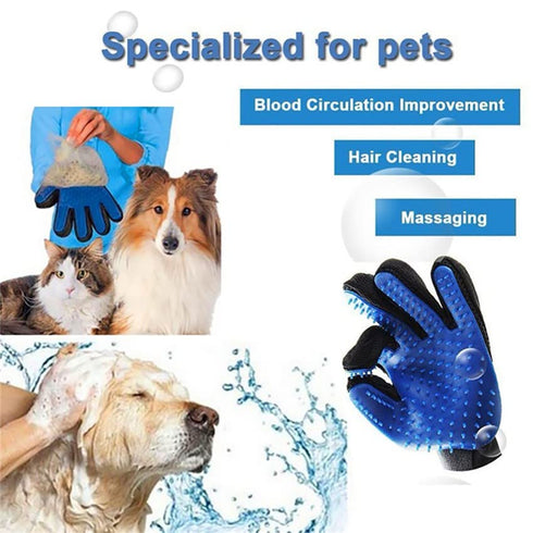 Pet Grooming Gloves - Deshedding & Hair Remover Mitts for Bathing Dogs, Cats, Rabbits, Horses (Blue) - 1 Pair Left &