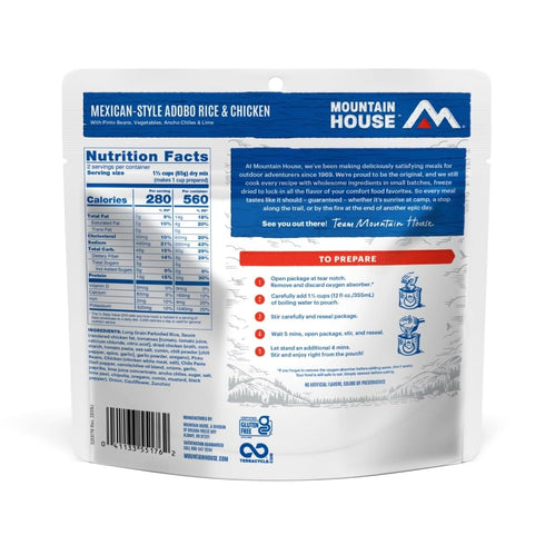 Mountain House Mexican Style Adobo Rice & Chicken, Freeze Dried Camping Food, 2-Servings, Gluten-Free