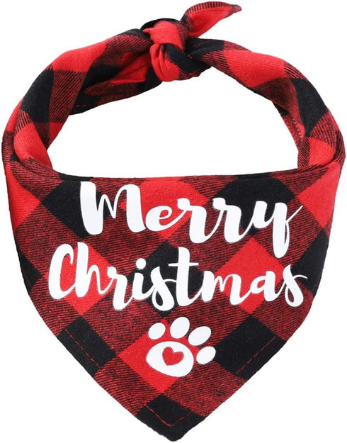 Festival Christmas Dog Bandana, Adjustable Soft Pet Triangle Scarf with Plaid Patterns for Small Medium-Large Dogs