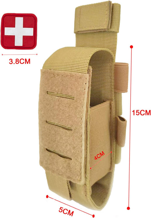 GZWER Set) Tactical Tourniquet Pouch Holder TQ Tourniquet Case Trauma Medical Shear Pouch with Shears and Pen(TAN