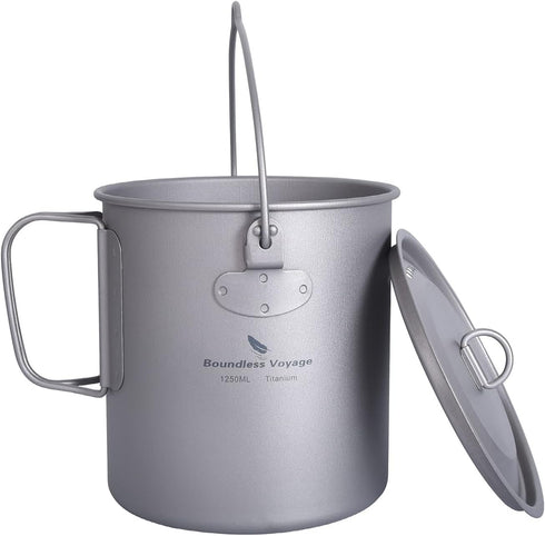 Outdoor Titanium Pot with Lid, 750ml - 2900ml, Folding Bail Handle, Camping Hiking Picnic Set