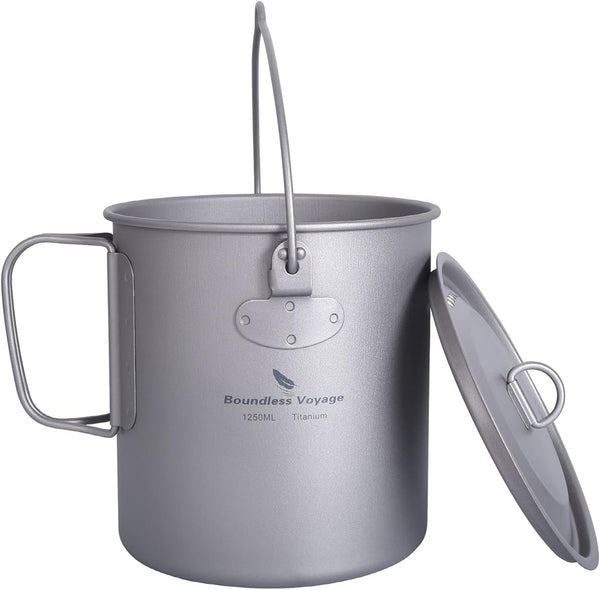 Outdoor Titanium Pot with Lid, 750ml - 2900ml, Folding Bail Handle, Camping Hiking Picnic Set