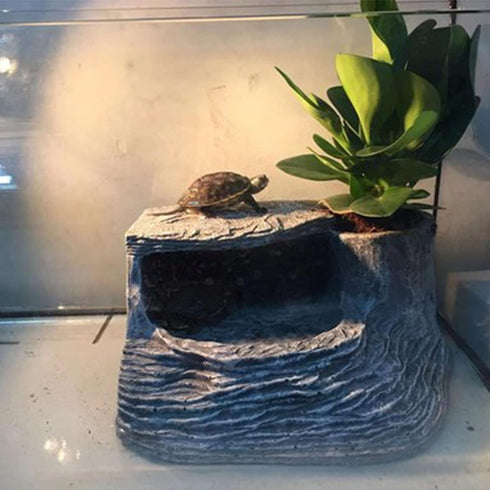 Tfwadmx Turtles Basking Platform, Reptile Habitat Hiding Cave for Frogs, Newts, Snakes, Chameleons