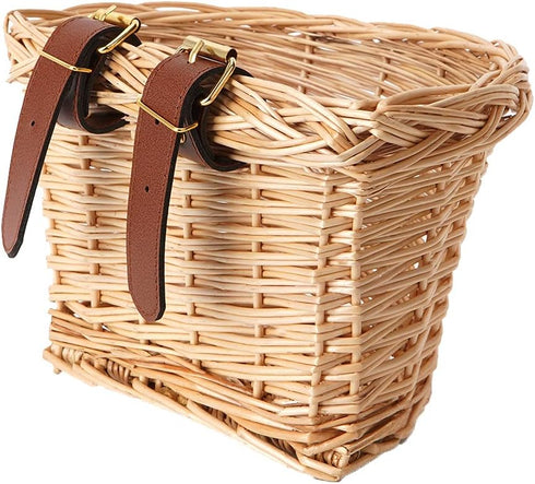 Kids Bicycle Wicker Basket with Straps for 12-16 Inch Bikes, Tricycles, Scooters (Pink, Purple, Brown)