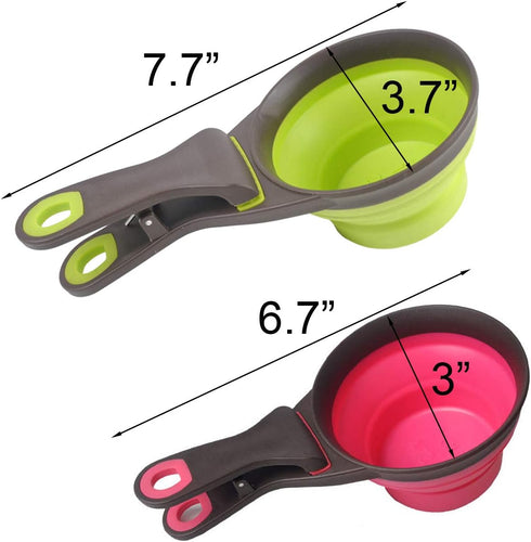 Collapsible Pet Scoop Silicone Measuring Cups Set, 3 in 1 Multi-Function Scoop Bowls Bag Clip for Dog Cat Food