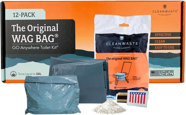 Cleanwaste Original WAG Bag Portable Toilet (12 Pack) - Go Anywhere Kit