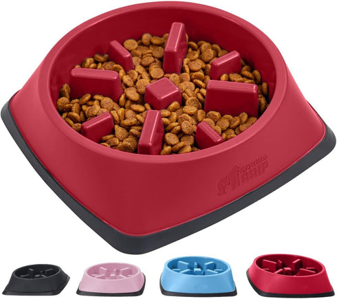 Gorilla Grip Interactive Puzzle Toy Bowls for Dogs and Cats - Slow Feeder, 1 Cup Red, 100% BPA Free