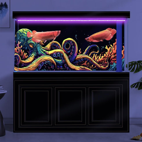 30X18IN Blacklight Octopus Sea Monster HD 3D Aquarium Background, UV Reactive Background with 10 EVA Tape