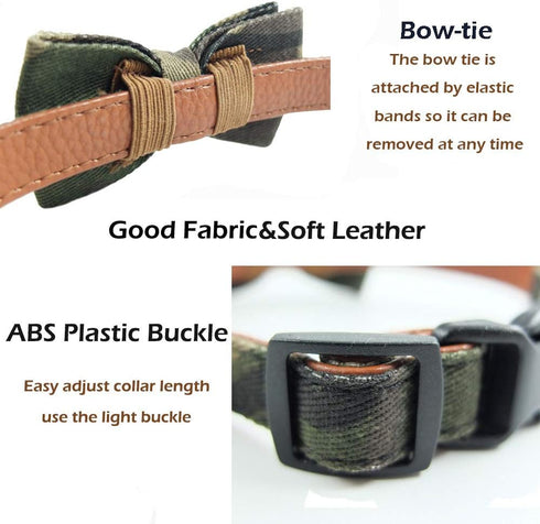 Dog Collar Bow Ties, Adjustable Camouflage Collars for Small Medium Large Dogs, 18 Colors, 3 Sizes (M 13"-18")