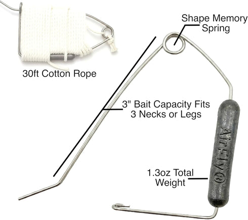 30ft Airfly Blue Crab Throw Line Kit - Cotton Hand Line with Heavy Sinker - Chicken Necking Drop Line for Pier, Dock