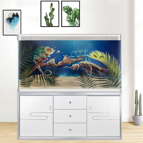 36X24IN Natural Underwater Aquarium Background, 3D Fish Reef Decoration Background with 8 EVA Double-Sided Tape