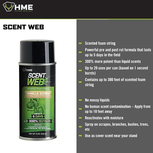 HME Scent Web, 5oz Long-Lasting Pre/Post Rut Scented String Foam Attractant for Wildlife Observation, Hunting & Archery