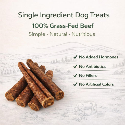 6 Inch (5 Count), Beef Sausage Jerky-Style Dog Treats Single Ingredient Grass-Fed Beef Dog Chews, Rawhide-Free
