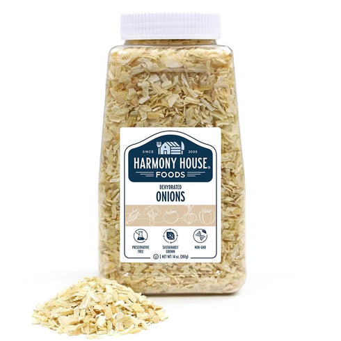 16 Harmony House Foods, Dried Onions, Chopped, Ounce Quart Size Jar
