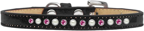Dog Ice Cream Collar for Puppy and Pet, Pink with Pearl & Pink Crystal Rimsets, Size 16