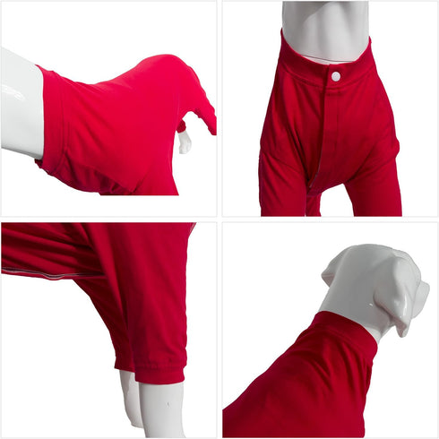 Lovelonglong Four Feet Dog Pajamas, Lightweight Pure Cotton Dog Jumpsuits, Stylish PJS for Large Medium Small Dogs, Red