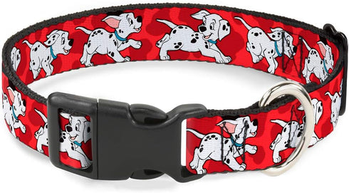 Buckle-Down Plastic Clip Collar, Dalmatians Running/Paws, 1.5" Wide, Fits 18-32" Neck, Large