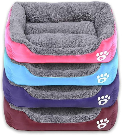 Barelove Pet Dog Bed, Washable Rectangular Pet Basket Bed, Durable Waterproof Fleece Lining for Most Pets (Small, Wine