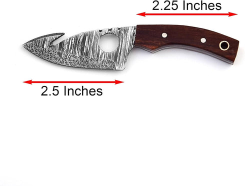Neck knife with sheath | Damascus hunting knife | Mini Outdoor Survival Fixed Blade Knife | EDC 5 Inches With Wood Handle by BNAZIND