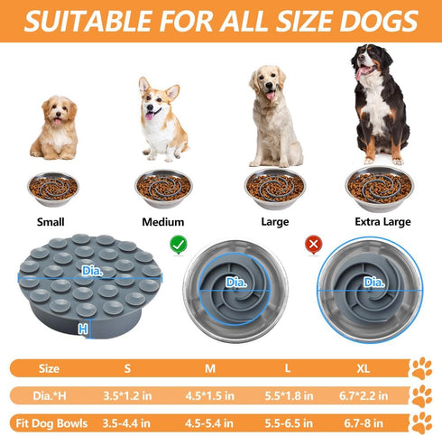 Soft Silicone Slow Feeder Dog Bowls Insert for Small, Medium, and Large Dogs, Compatible with Regular Bowls
