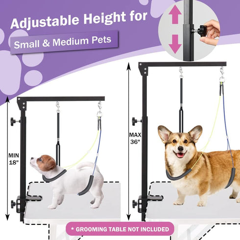 Dog Grooming Arm with Clamp - Heavy Duty Pet Grooming Table Arm with Grooming Hammock, Loop Noose, 36" Adjustable for