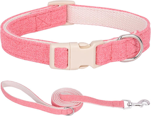 Cotton Hemp Dog Collar with Leash, Soft Adjustable Heavy Duty for Small Medium Large Dogs