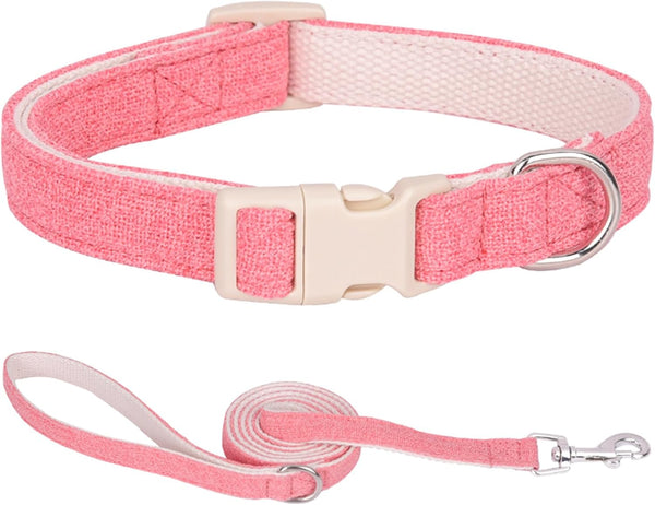Cotton Hemp Dog Collar with Leash, Soft Adjustable Heavy Duty for Small Medium Large Dogs