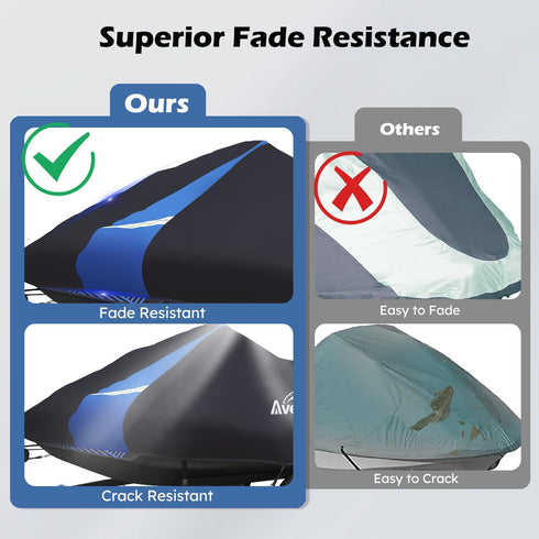 Jet Ski Cover Waterproof - 250D Trailerable PWC Cover Fits Yamaha Seadoo Kawasaki Boats with Two Air Vents