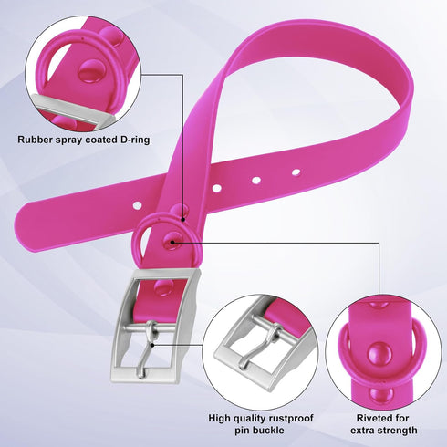 Wisedog Waterproof Dog Collar, Adjustable 7" to 23.6", Soft Rubber Coated Webbing for Small Medium Large Dogs (Rose