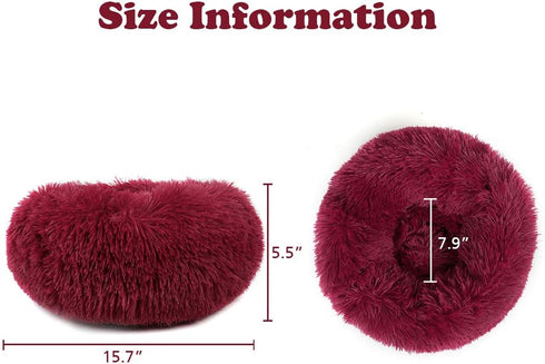 otoez Kitten Puppy Bed, Extra Small Round Dog Cat Beds, Anti-Anxiety Plush Calming Donut Bed, Washable (15.7", Dark Red)