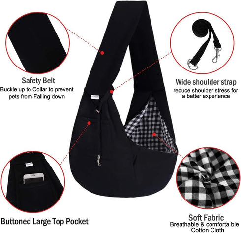 FDJASGY Small Pet Sling Carrier, Hands-Free Reversible Papoose Bag with Pocket Safety Belt for Dogs Cats