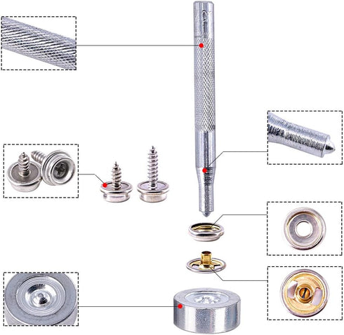 Swpeet 120Pcs Silver Fastener Screw Snaps with 1Pcs Snap Setting Tool Kit for Furniture Canvas Fabric Boats