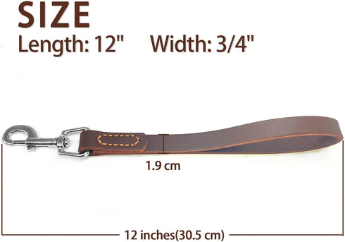 Leather Short Dog Lead, Heavy Duty Traffic Pet Leash with 360º Metal Hook for Large Medium Dogs