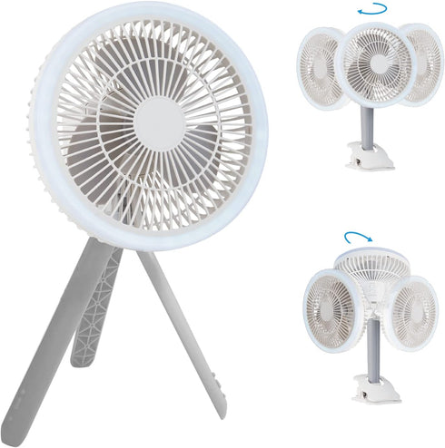 LETOUR Camping Fan with LED Light, Rechargeable 4 Speed Modes Fan with Hanging Hook for Travel, Camping, Tent, Office