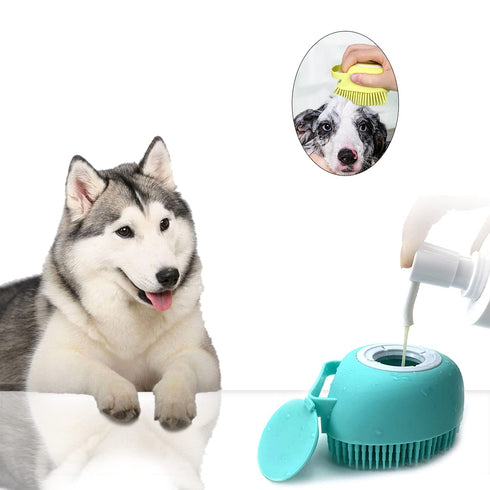 ELEGX Pet Grooming Bath Massage Brush with Soap Dispenser, Soft Silicone Bristle for Long & Short Haired Dogs Cats