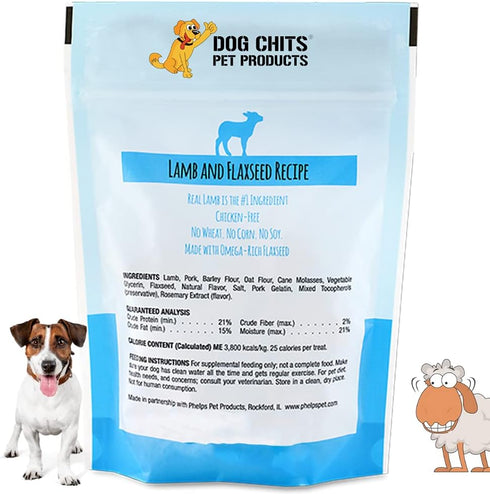 Dog Chits Lamb and Flaxseed Soft Chew for Dogs, All Natural Treats, Made in USA, Rich in Omega 3 and 6, 4 oz.