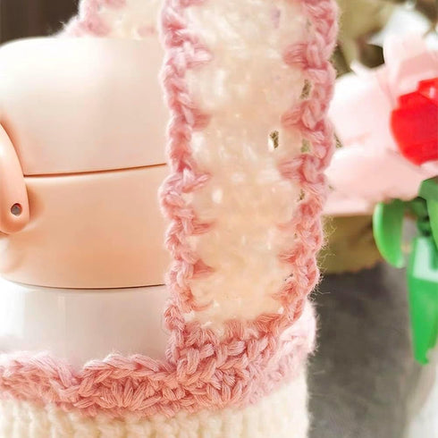Yangshine Handmade Crochet Water Bottle Holder with Handle Strap, Crochet Strawberry Cup Sleeves Thermal insulation