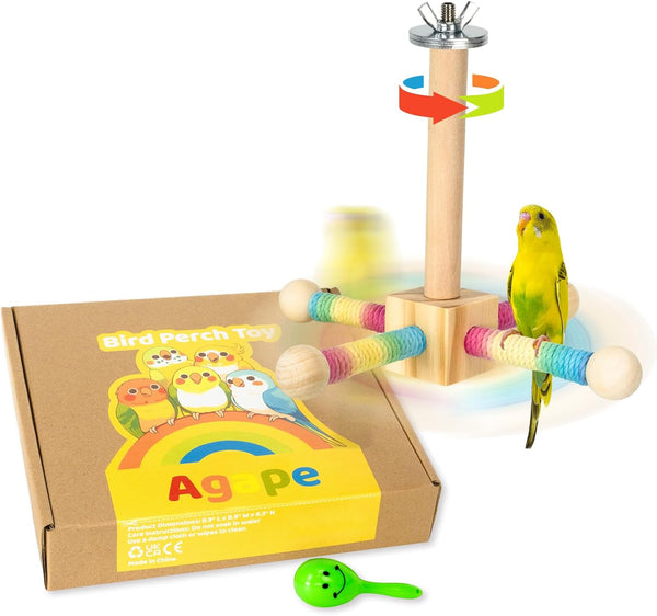 Agape Bird Toy, Parrot 360 Interactive Rotating Perch, Bird Cage Accessories for