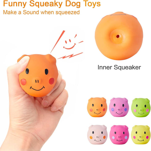 Squeaky Dog Toy Balls with Funny Piggy Face, Durable Teething Latex Rubber, Interactive Fetch Play (6PCS) for Small