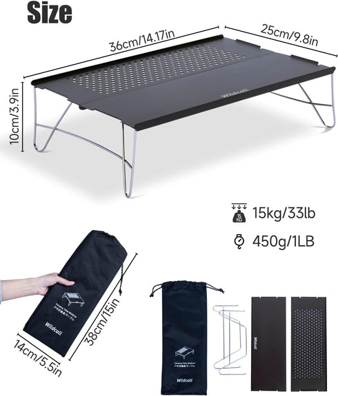 Backpacking WildCall Mini Solo Folding Table Ultralight Compact with Carry Bag for Camping Hiking Beach