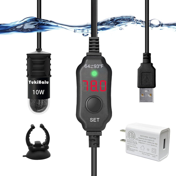 YukiHalu USB Powered Aquarium Heater, 10W Adjustable Mini Heater for 0.5-1 Gallon Tank with LED Display