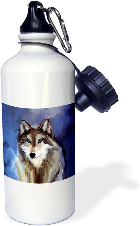 Wolf Sports Water Bottle, 21 oz, White 3dRose