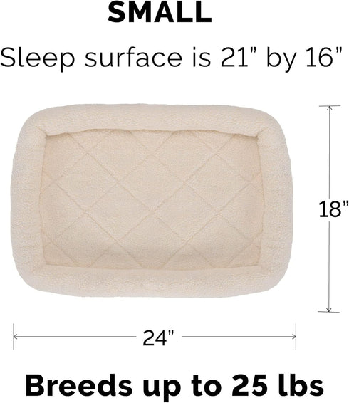 Furhaven Dog Bed for Small Dogs & Indoor Cats, 100% Washable, Sized to Fit Crates - Sherpa Fleece Bolster Crate Pad - Cream, Small