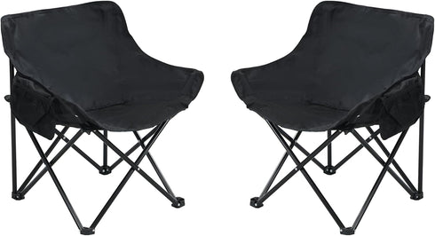 2 Pack Folding Camping Chairs: Portable Outdoor Seating for Couples & Adults - Lightweight Comfort with Side Pockets