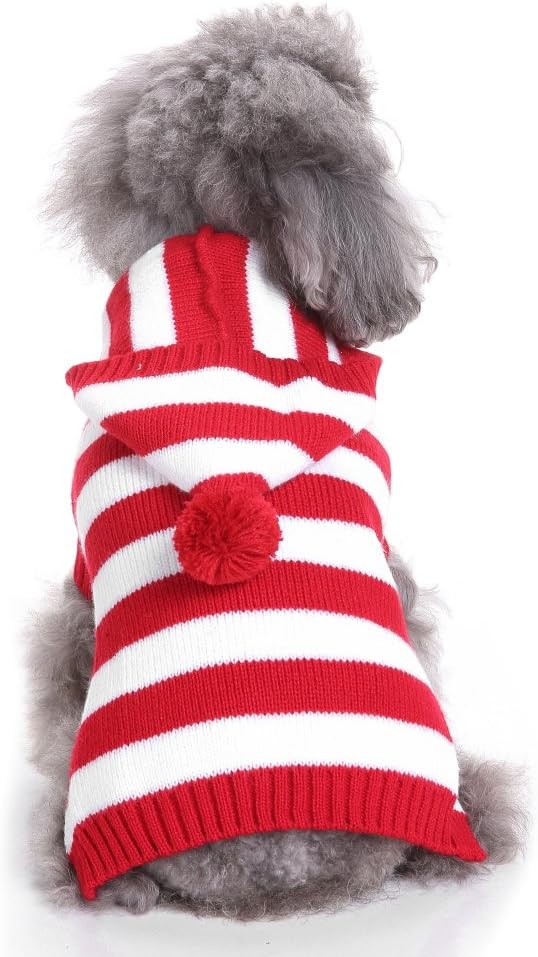 Red and White Striped Dog Sweater - Holiday Halloween Christmas Pet Clothes, Soft Comfortable Dog Clothes