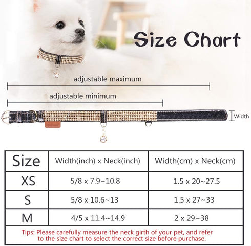 PetsHome Cat Collar, Dog Collar, Bling Rhinestones, Premium PU Leather with Pendant, Adjustable for Cat and Small Dog