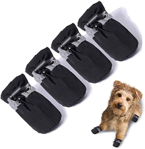 Dog Shoes for Hot Pavement, Anti-Slip Sole Summer Booties with Reflective Straps for Small Medium Dogs 4PCS Black