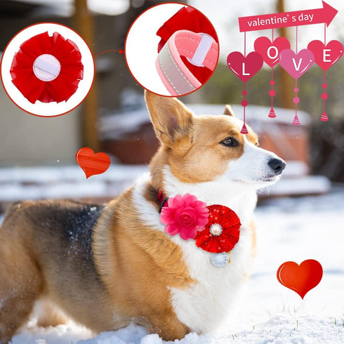 20pcs Pink Rose Red Pet Dog Collar Attachment Flower Bows, Slide Small Dog Collar Bowties for Holiday Grooming