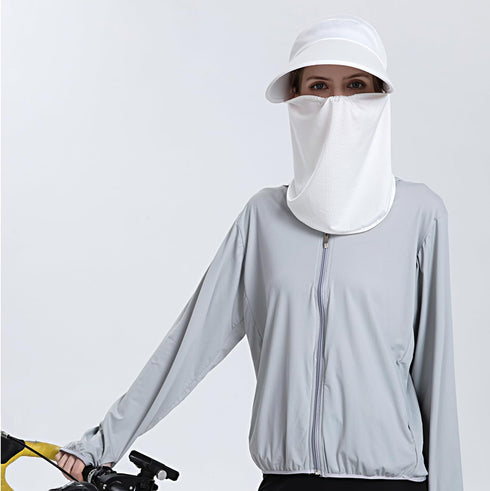 Women Wide Brim Face Mask Sun Hat Detachable Neck Face Flap Ponytail UV Protection Visor Hat Garden Fishing Hiking